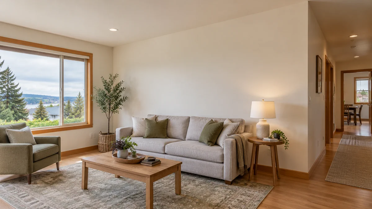 A room with finished walls and ceiling.